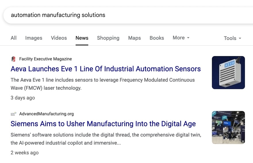 Example of news results