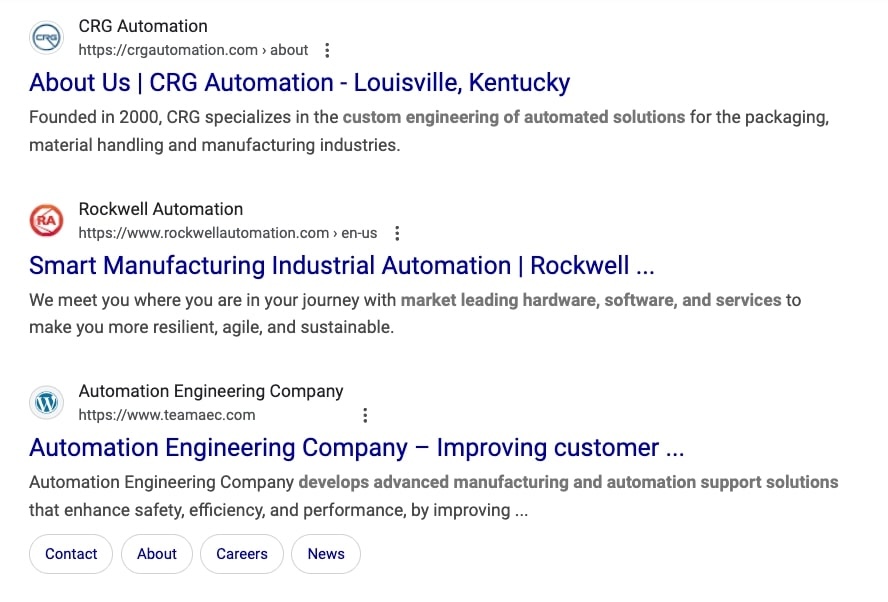 Example of organic results