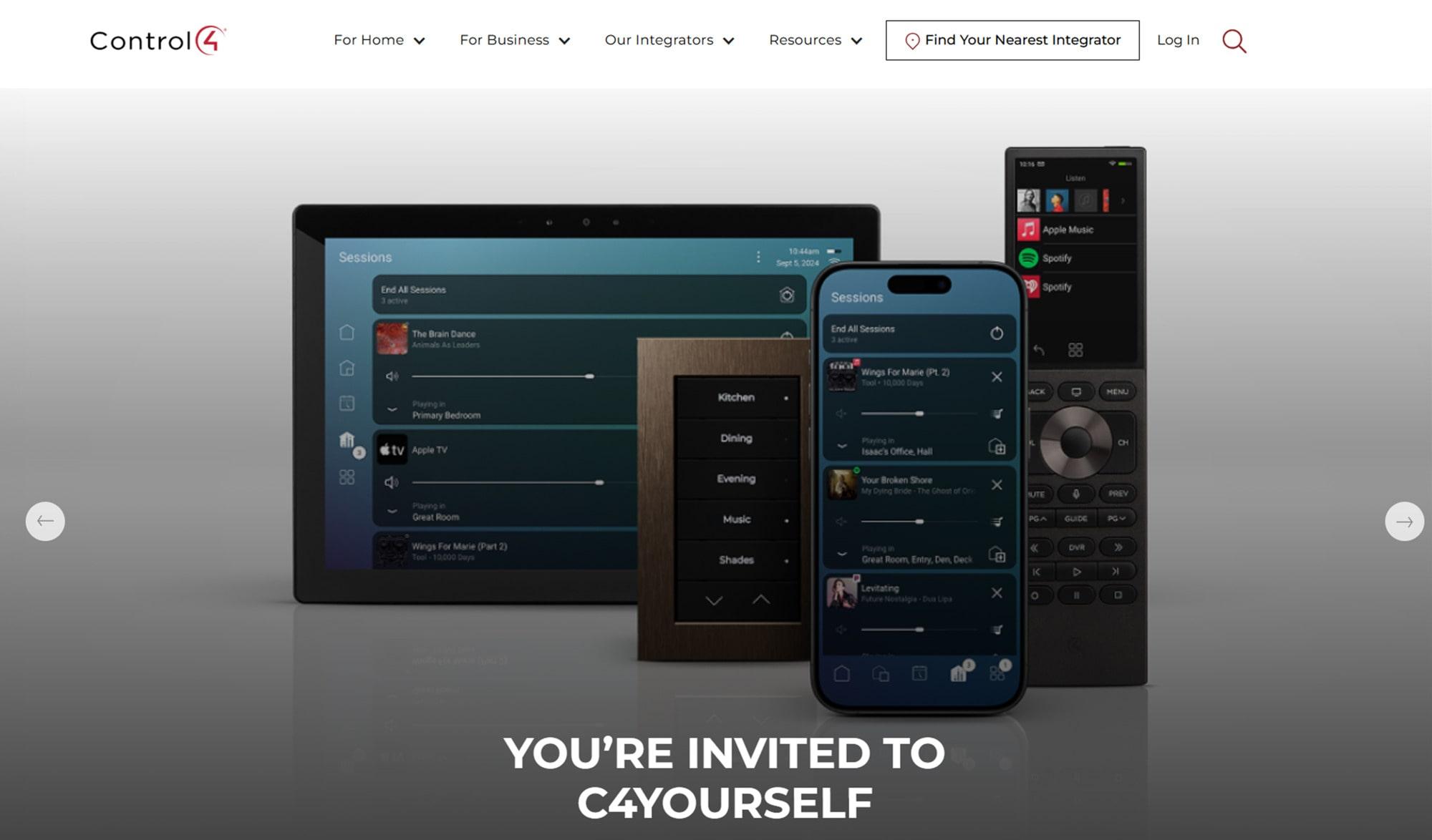 Homepage hero of Control4