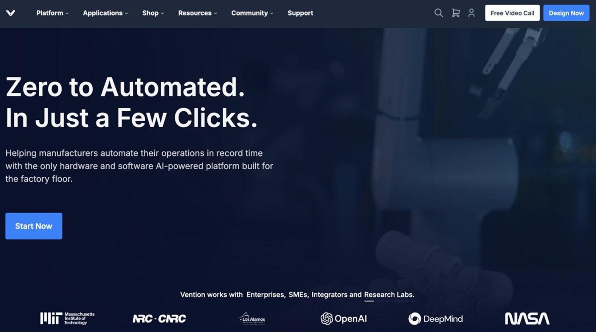 Homepage hero of Vention