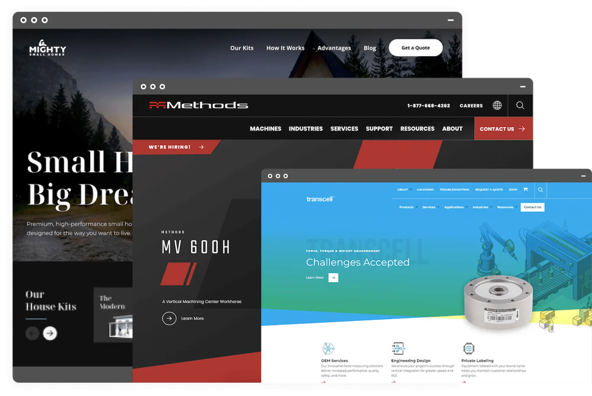 Example screens of B2B websites from DBS Interactive