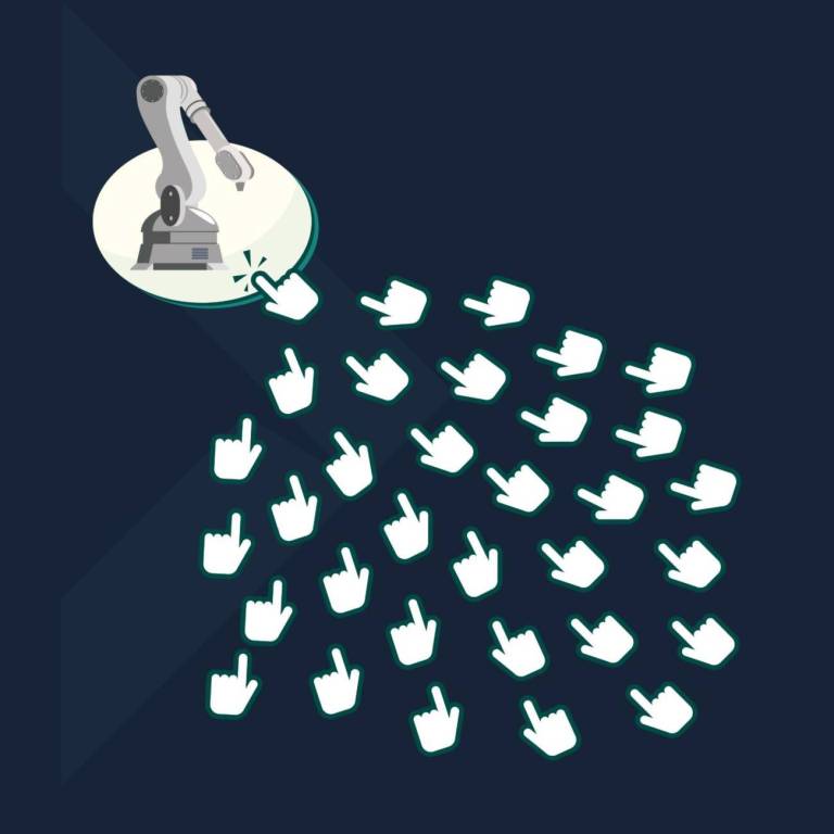 pointer icon clicking on a button representing an industry