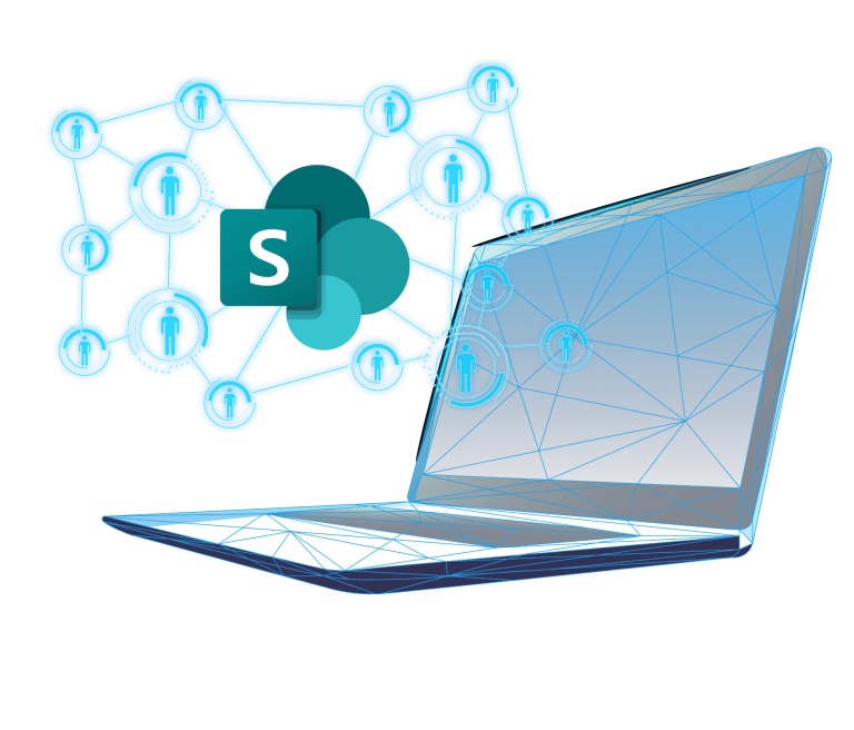 Laptop device with Microsoft SharePoint logo