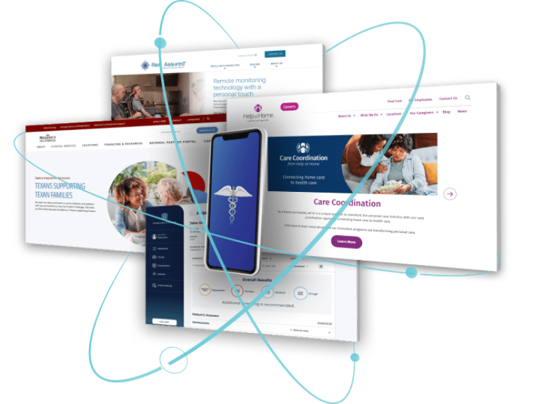 A collage of healthcare website screen shots