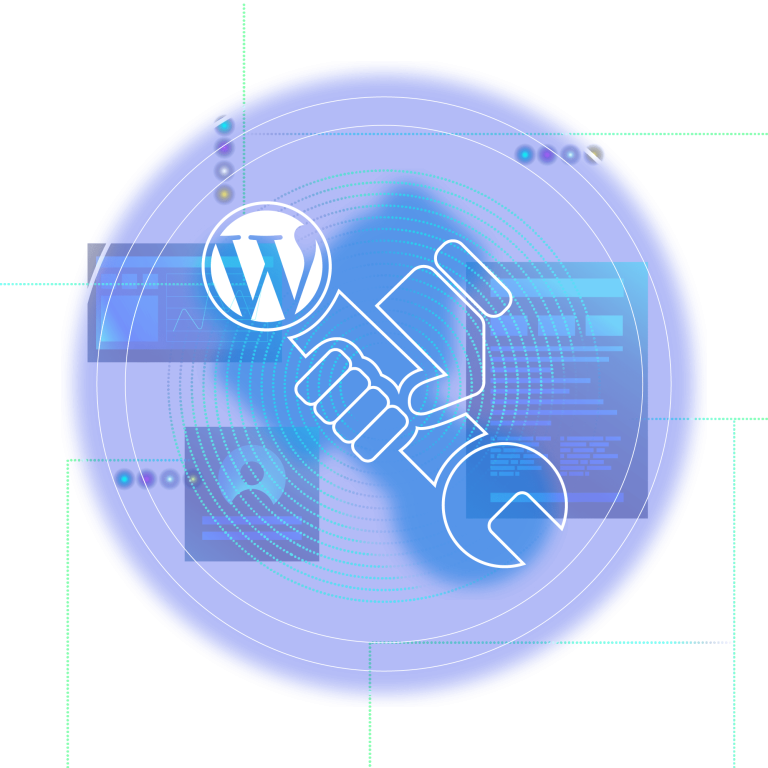a fist holding a wrench with the WordPress logo next to it