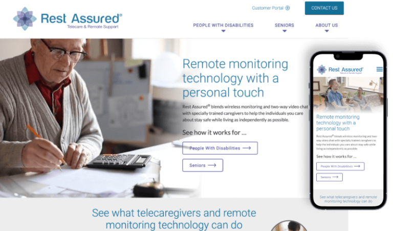 the Rest Assured website on a desktop-sized screen and a mobile device