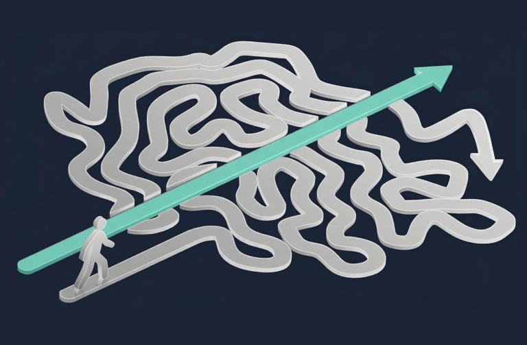 illustration showing a direct path cutting through a maze to represent faster execution and earlier roi when working with an agency