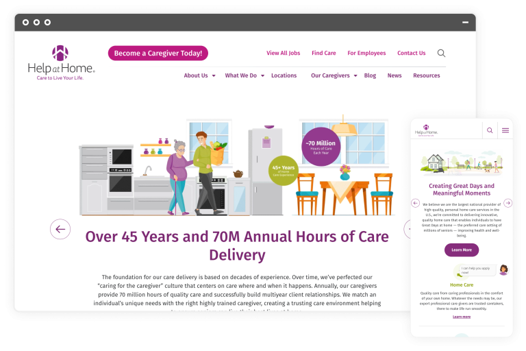 Help at Home's website on desktop and mobile
