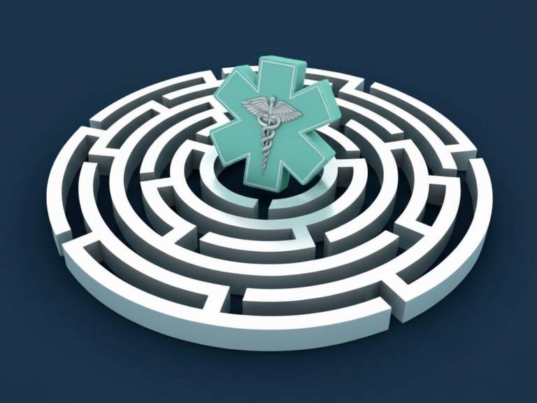 Caduceus in the center of a maze representing medical marketing