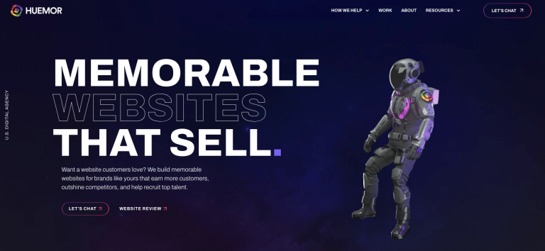 Screen capture of huemor home page