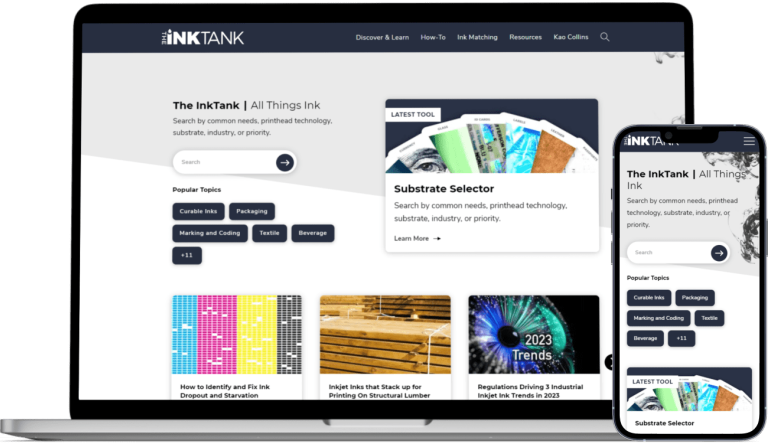 laptop and mobile showing Kao Collins Ink Tank home page