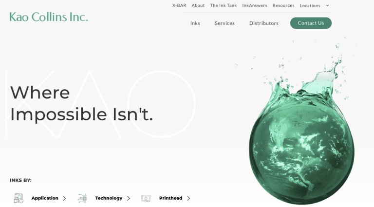 Kao Collins website showing white space, icons, and clear user pathways