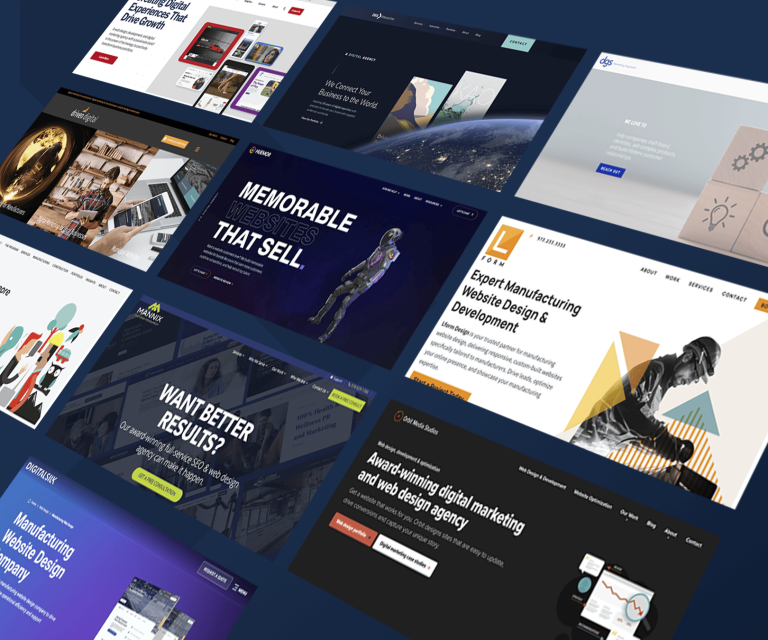 Composite image of manufacturing web desig agency home pages