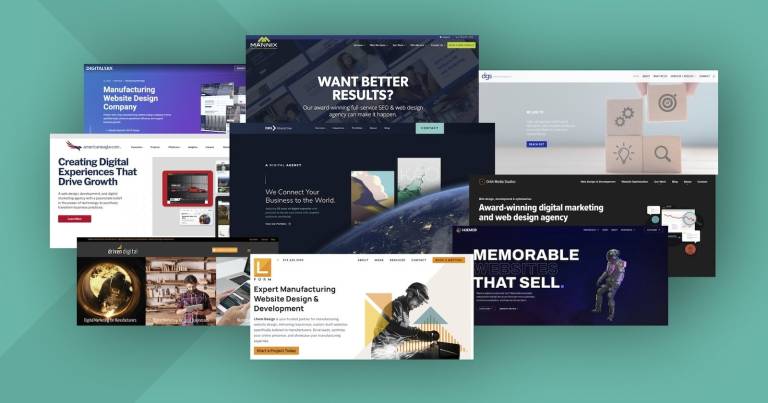 Composite image of manufacturing web design agency home pages