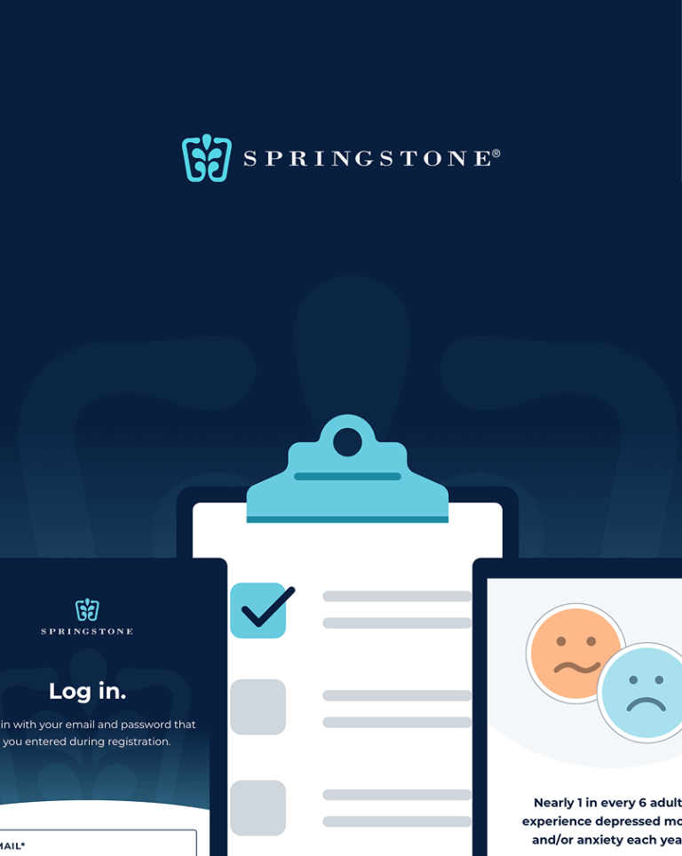 illustration of a clipboard next to device screens with the Springstone logo