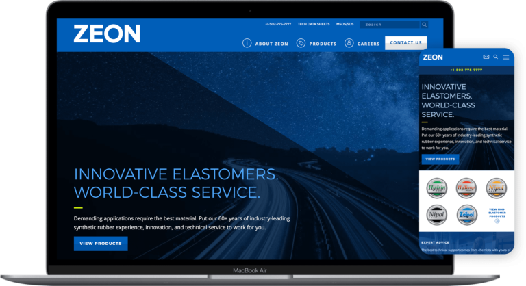 Zeon's website on desktop and mobile