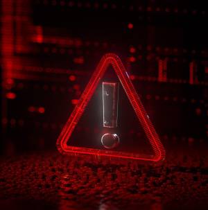 digital warning icon indicating a system alert or risk condition