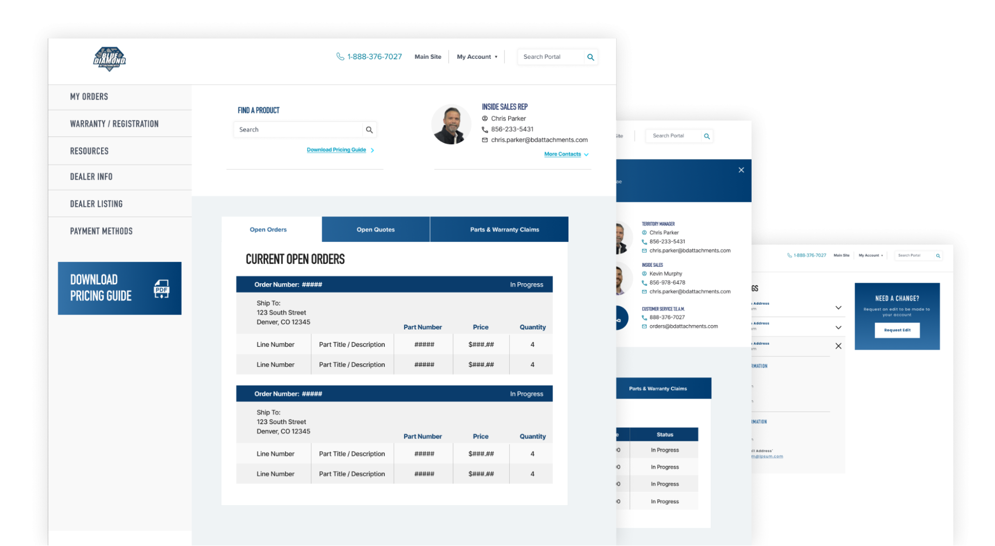 mockup of blue diamond dealer portal with pricing