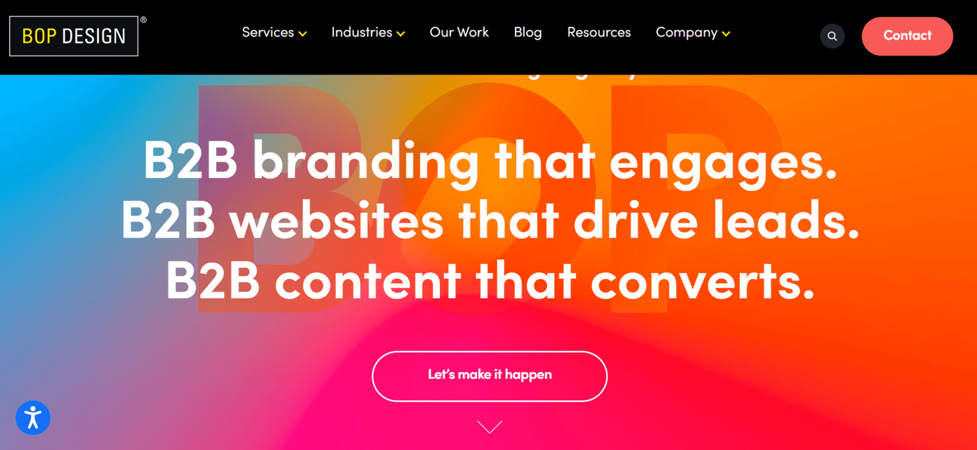 homepage for Bop Design agency