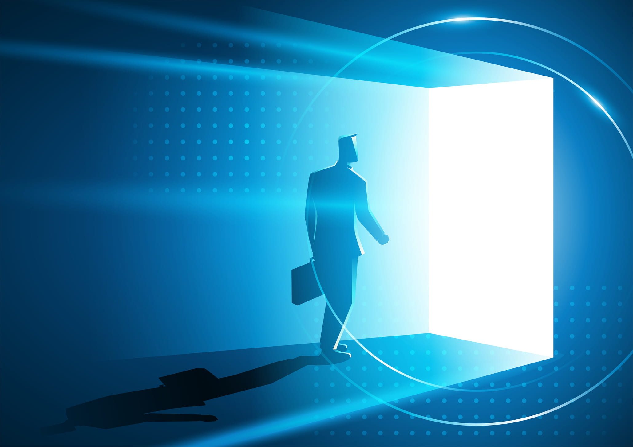 Business man entering portal