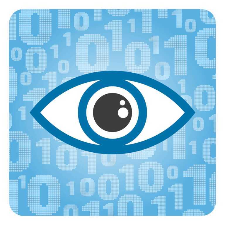 Illustration of eye on background of code
