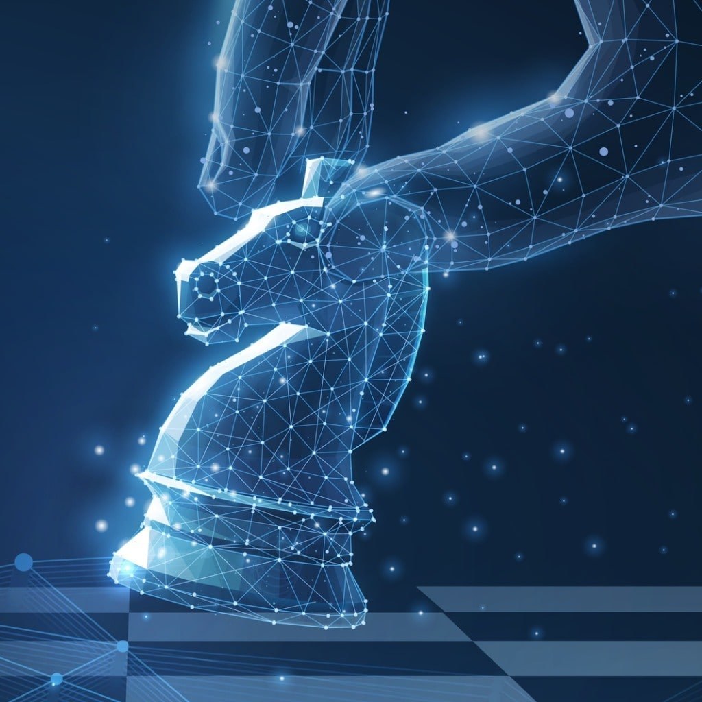 digital hand moving chess piece representing strategy alignment