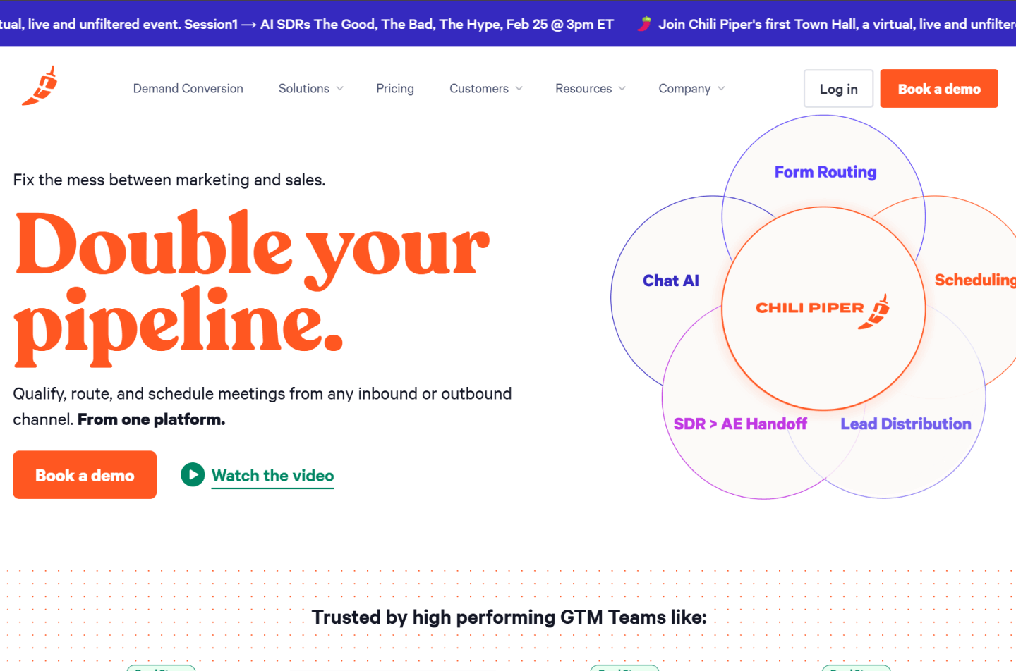 Chili Piper embeds scheduling directly into the homepage.