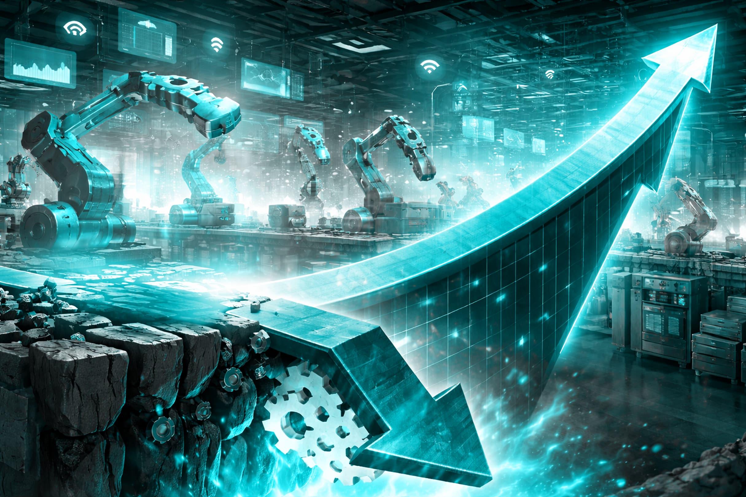 futuristic graphic with an upward arrow symbolizing improved website performance, stronger seo, and increased digital growth