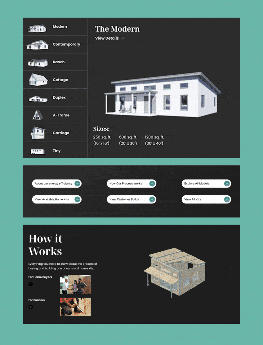 calls to action from Mighty Small Homes website showing different conversion prompts
