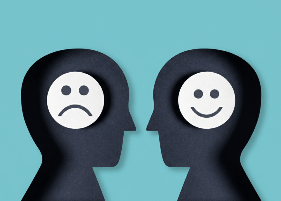 Illustration for anxiety happy trust with smile sad icons