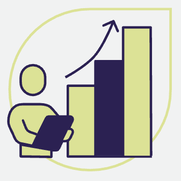 Illustration of person with clipboard and bar charts
