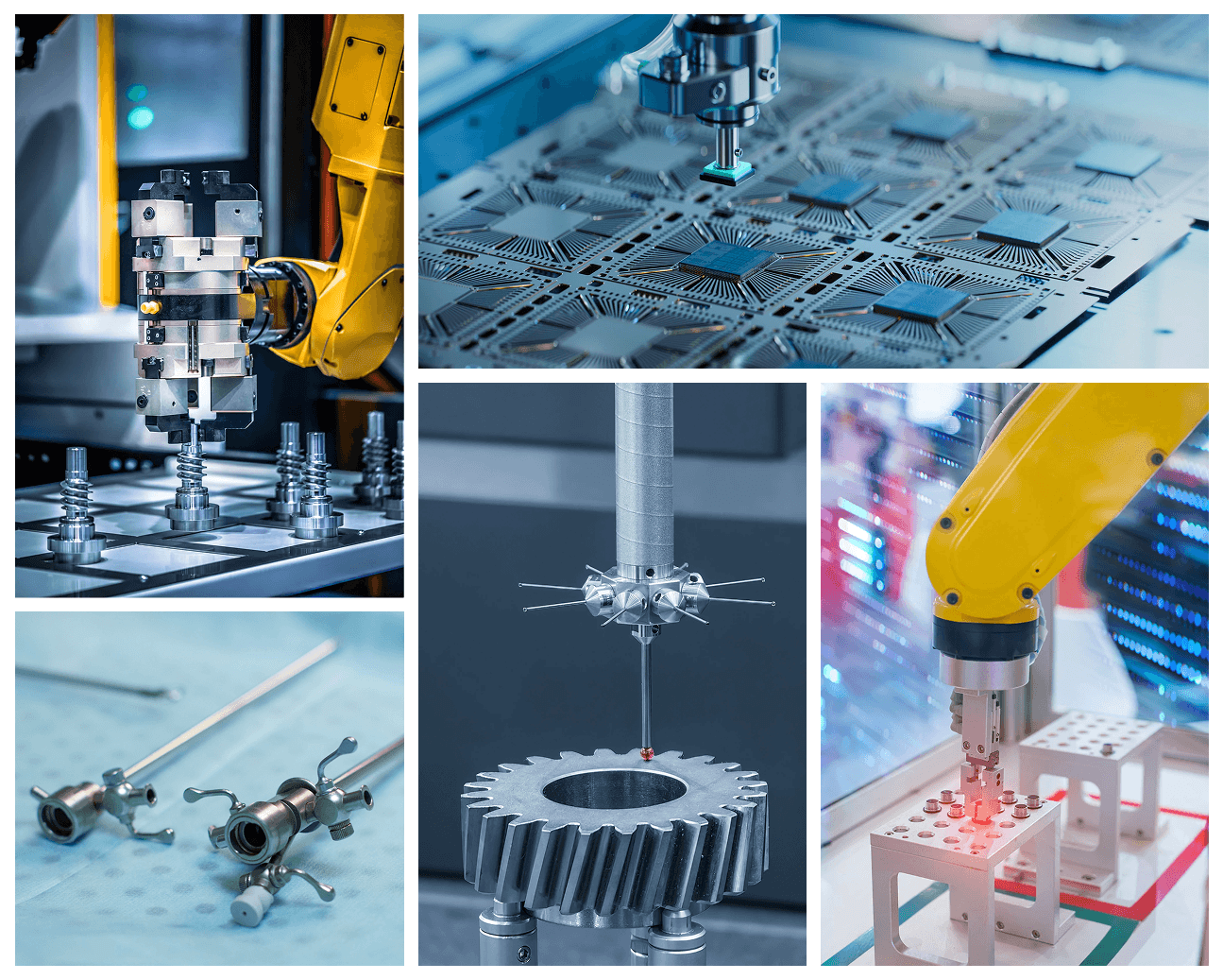 collage of manufacturing images showing robotic arms, precision machinery, and shop‑floor processes to illustrate real production work