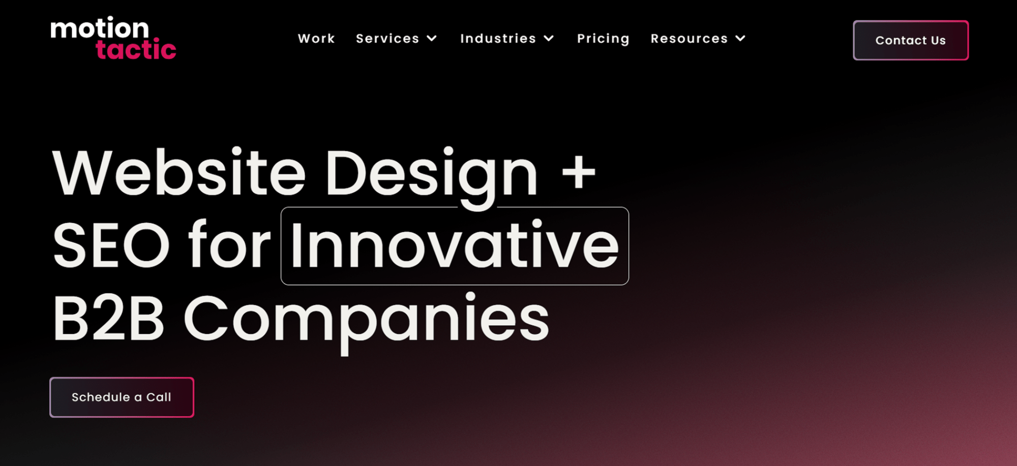 homepage for Motion Tactic agency