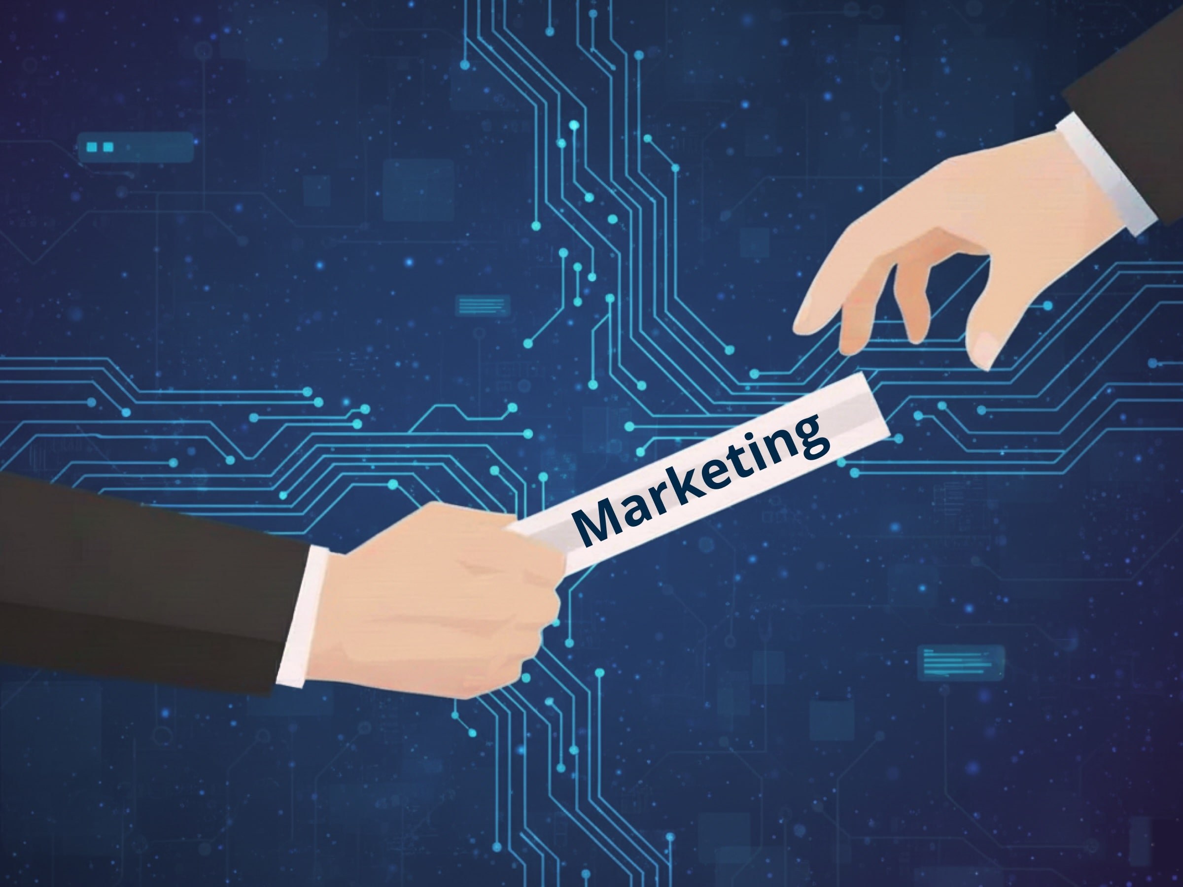 hand passing baton with word marketing