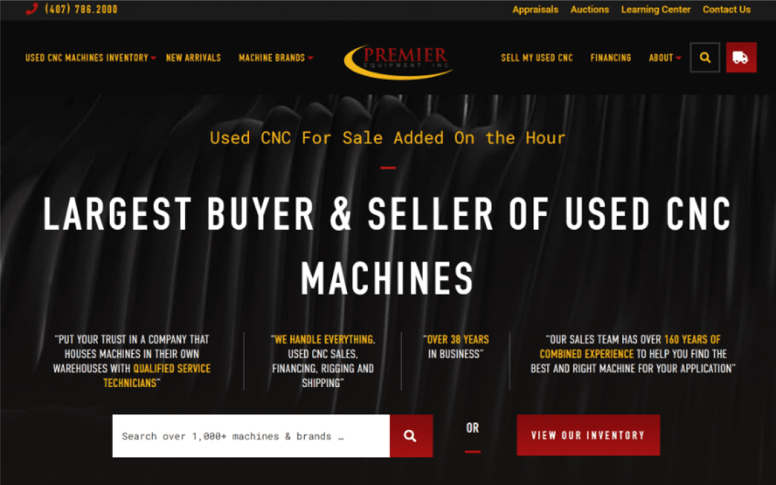 home page screen capture premier equipment