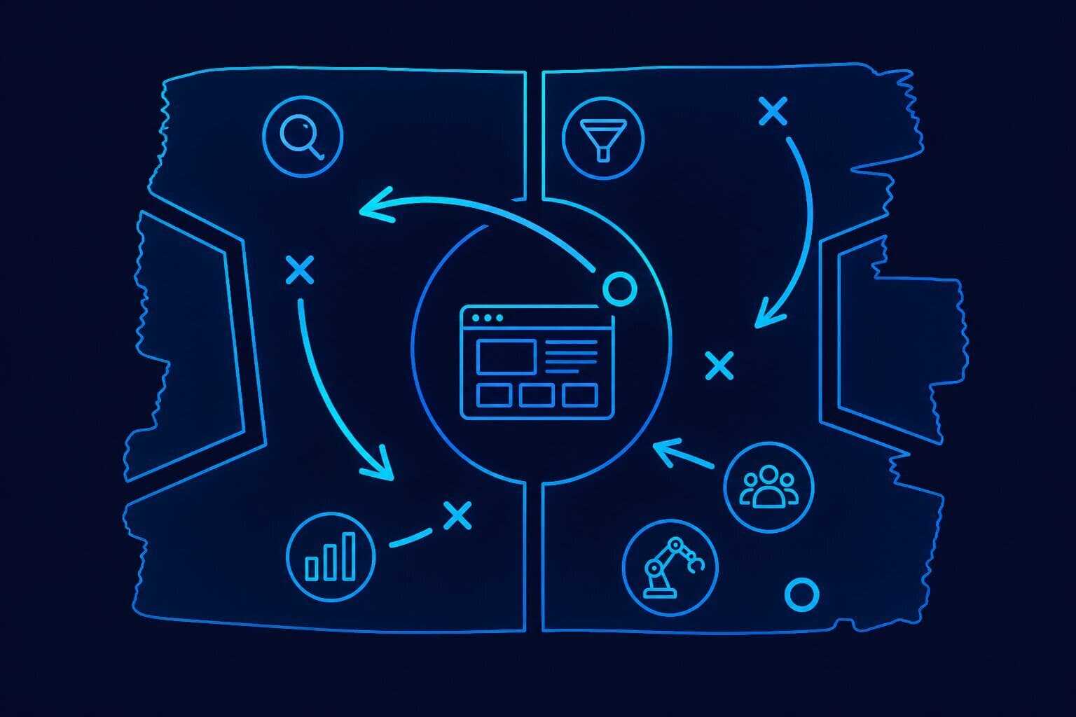 stylized soccer field diagram with Xs, Os, and arrows illustrating strategy and movement, representing the need for SaaS marketing teams to rethink outdated playbooks and align tactics with modern buyer behavior to drive pipeline and growth