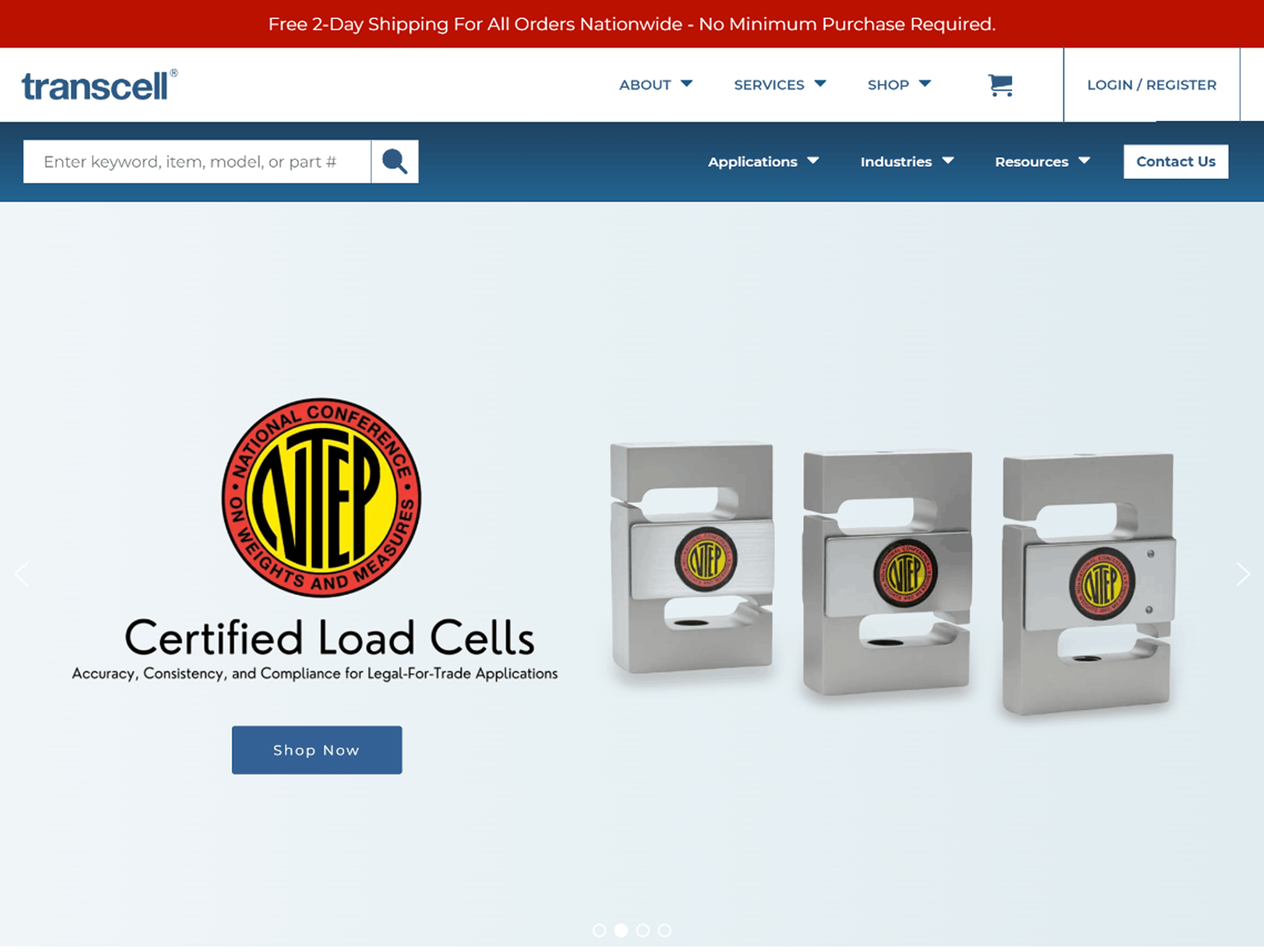 transcell website showing products and certification