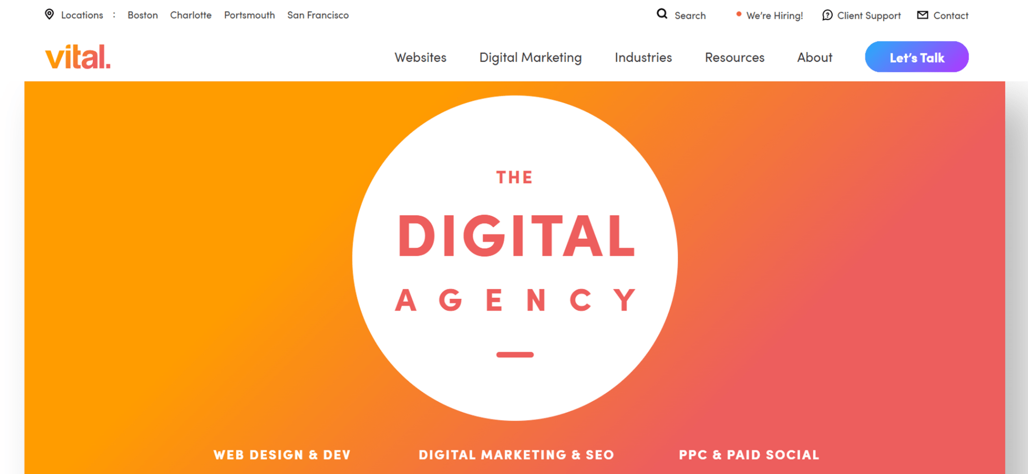 homepage for Vital agency