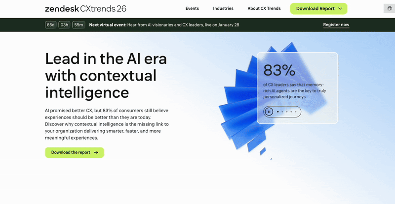 Animation of data insights on zendesk cx trends 2026 website