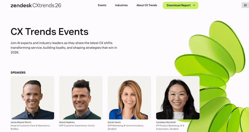 Zendesk cx trends 2026 events page animation