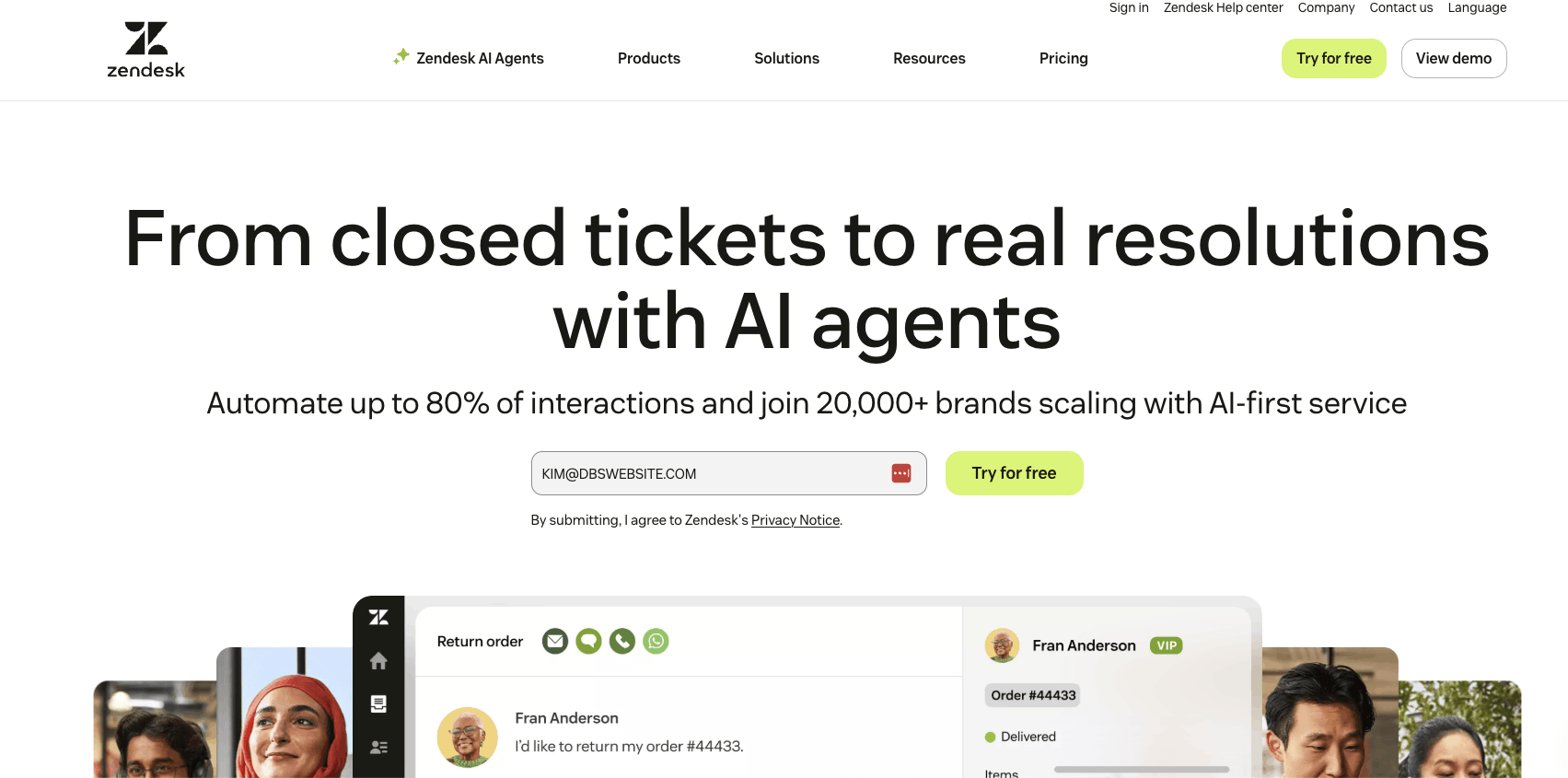 Screen capture zendesk home page