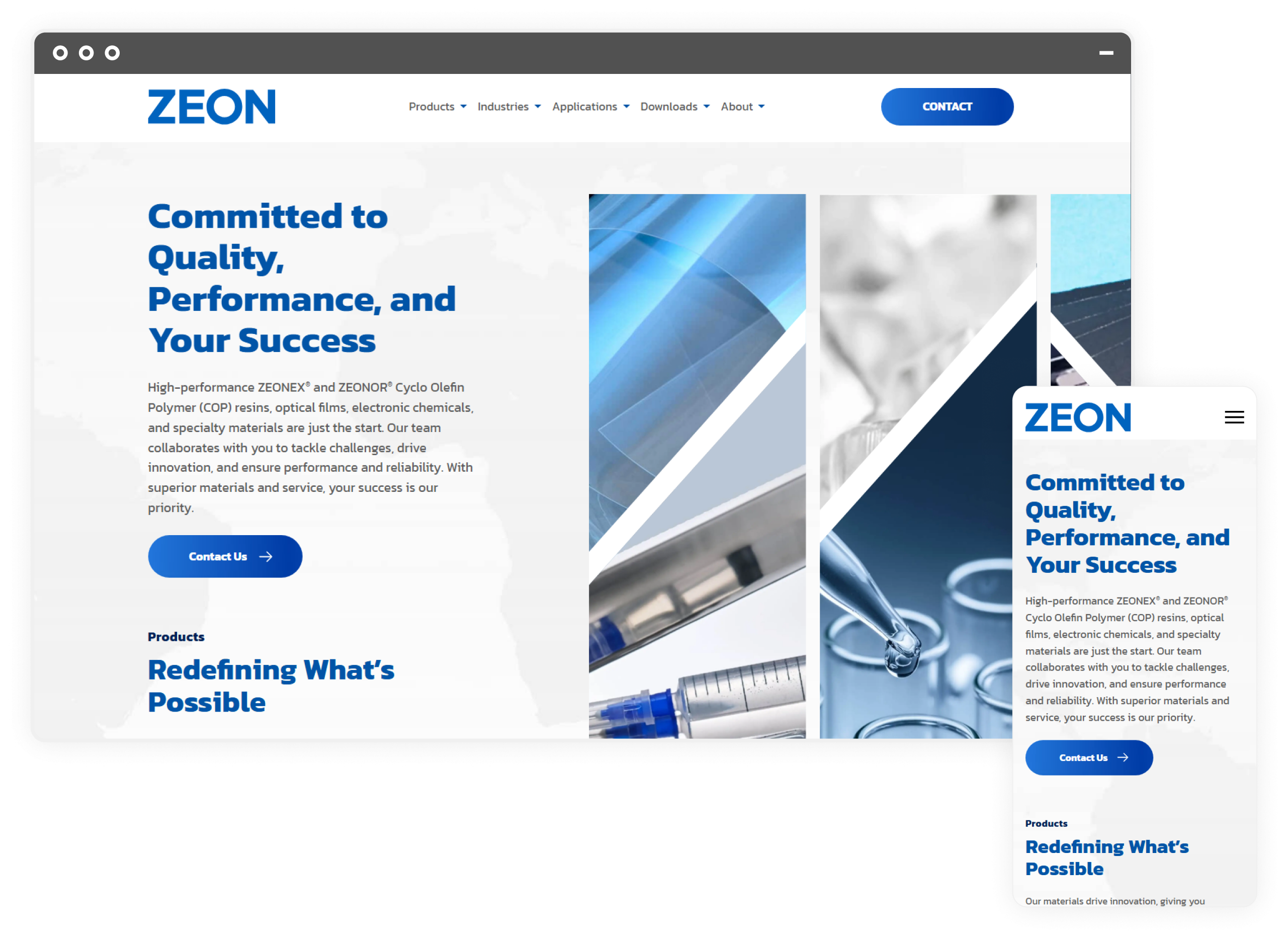 screenshots of the zeon specialty materials website
