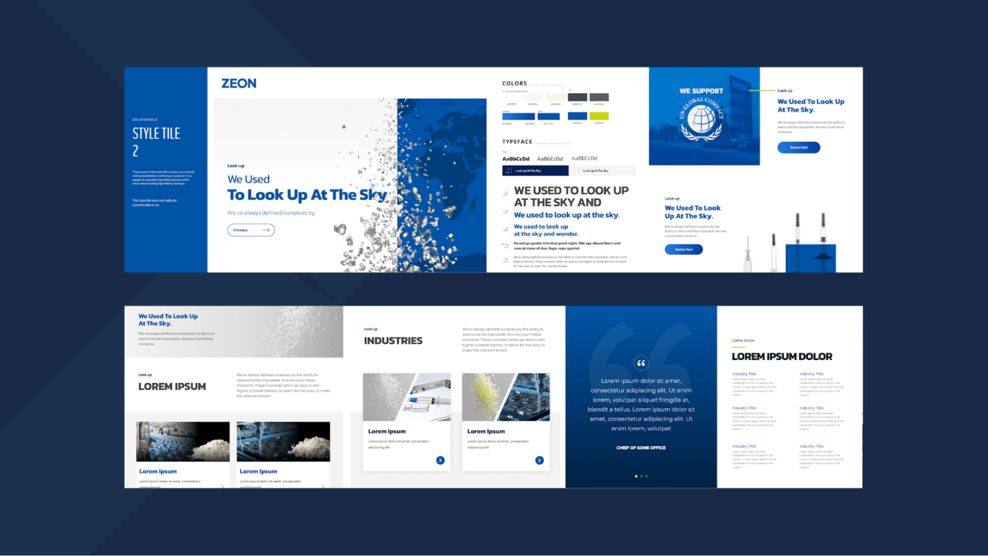 Zeon smi website style tile showing brand colors design elements headline text