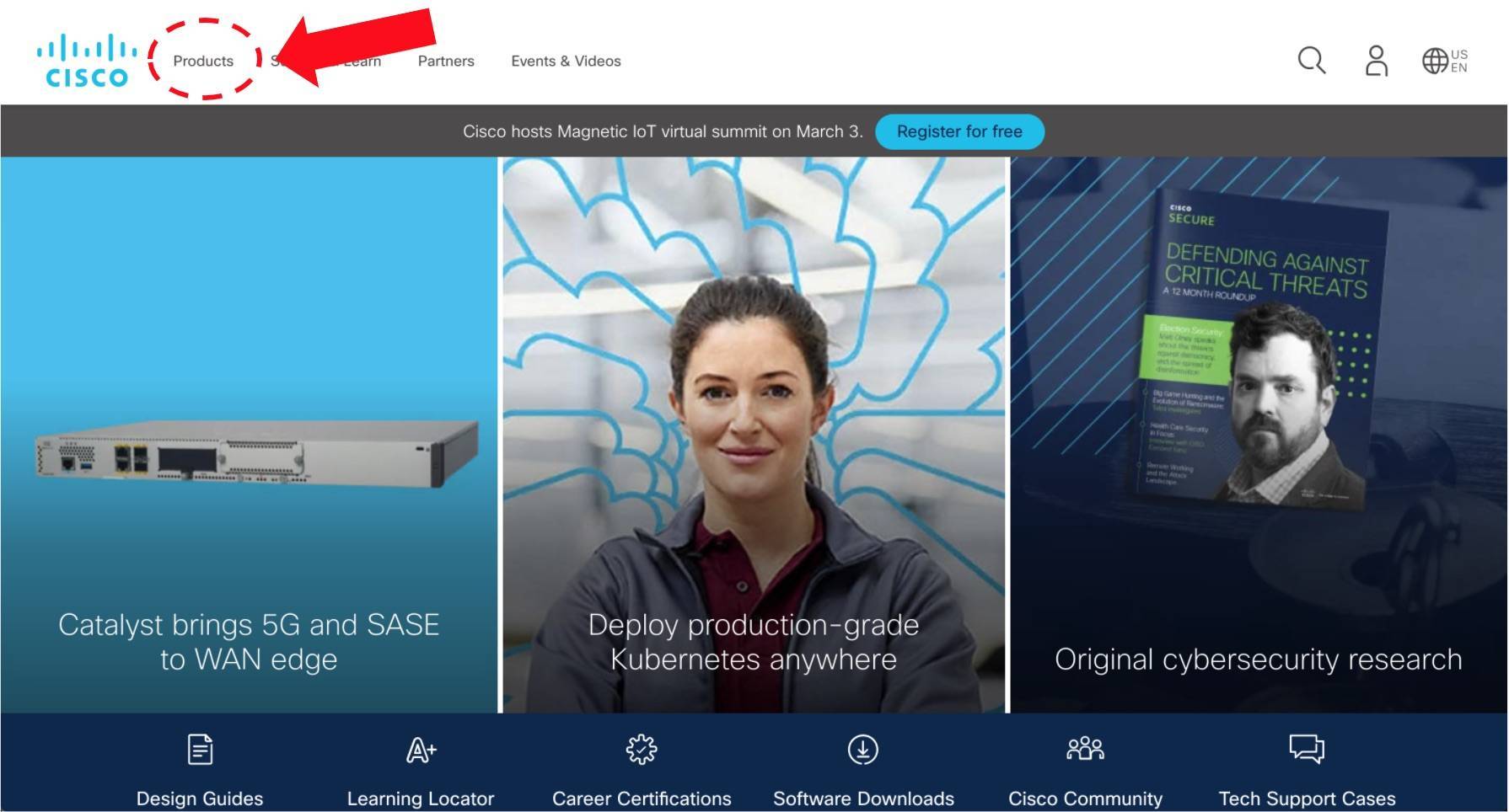 Best Manufacturing Website Examples - Cisco Home Page an example of the navigation menu on Cisco's website homepage