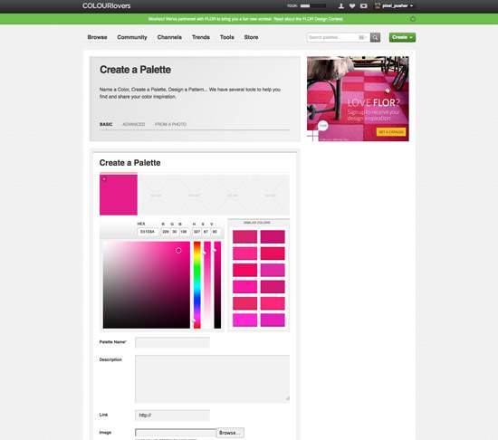Screenshot from Colourlovers palettes page