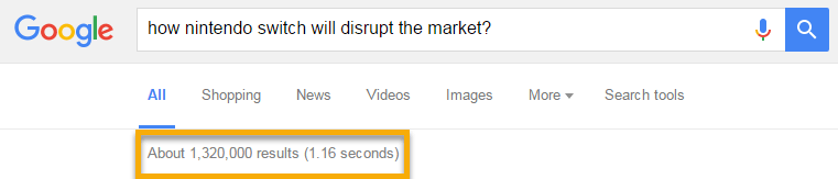 Picture of Google Search box about Nintendo Switch