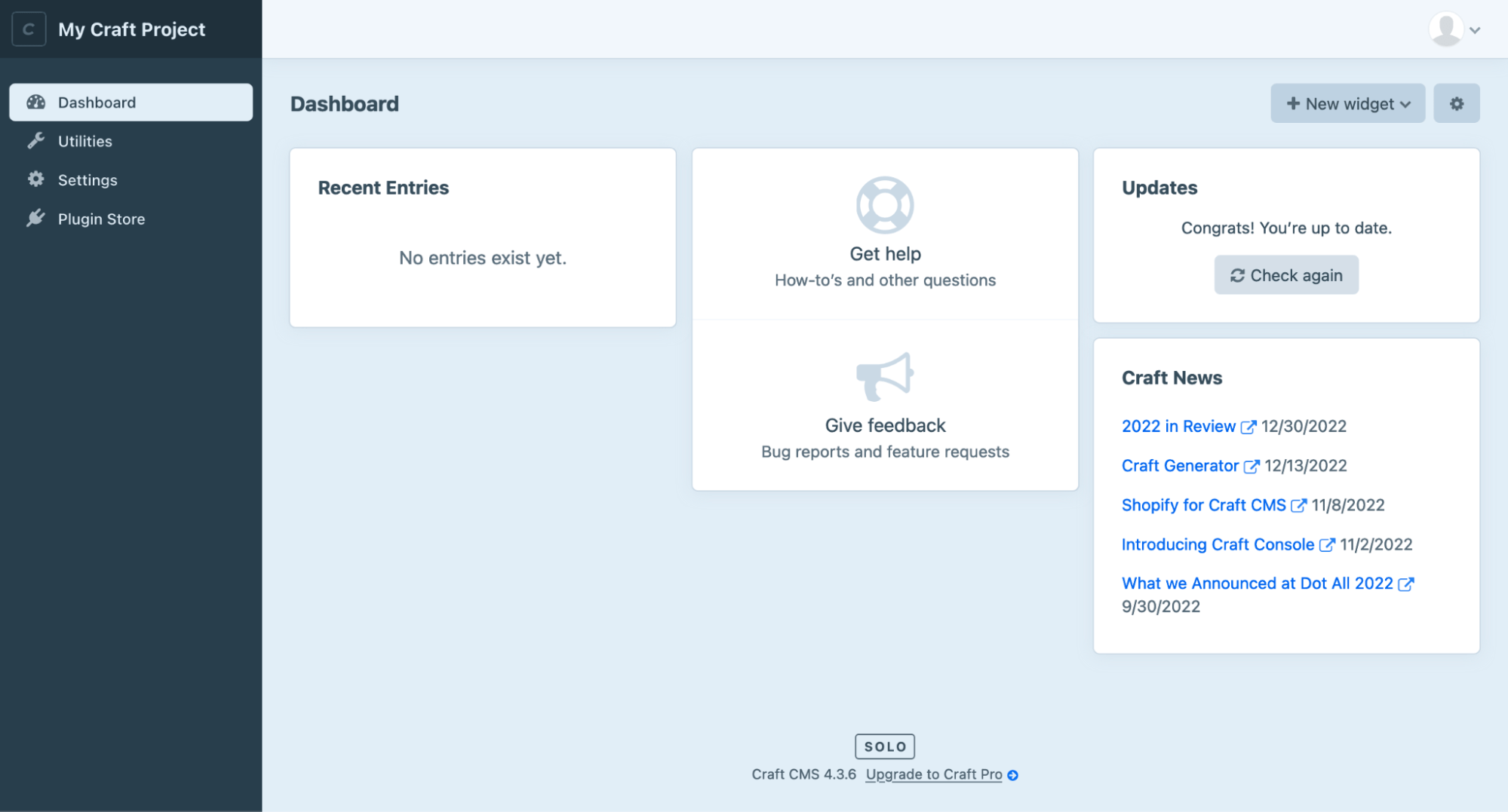Craft cms project dashboard