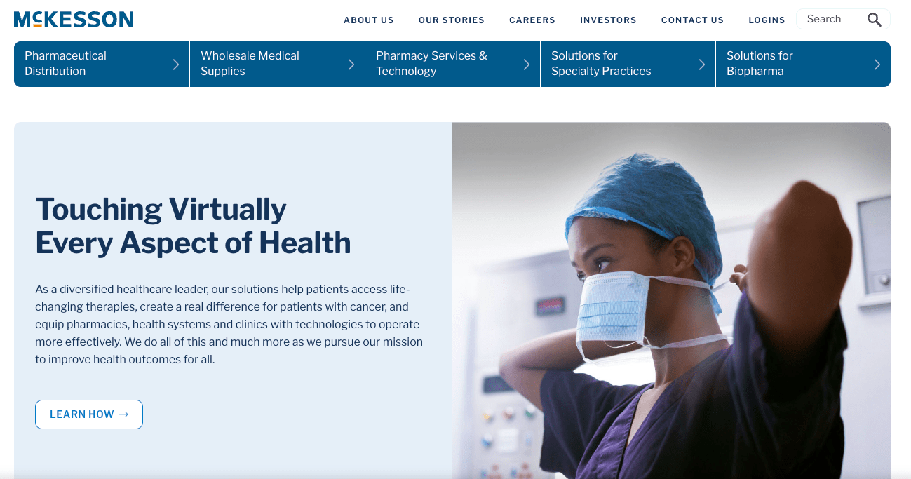mckesson website homepage with distributor ecommerce portal
