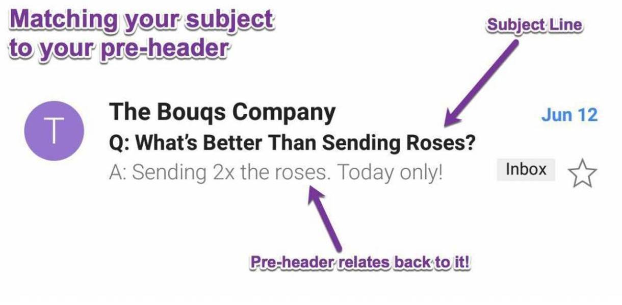 An example of an email subject line that correlates to the email header.