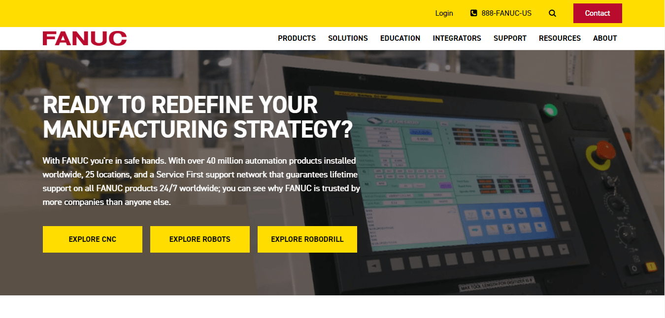 Screenshot of Fanuc website